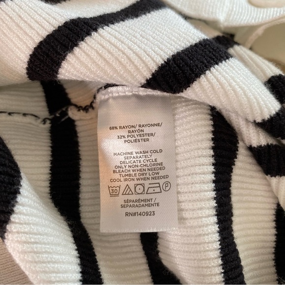 Loft White and Black Striped Button Front Long Sleeve Cardigan Sweater - Picture 9 of 10